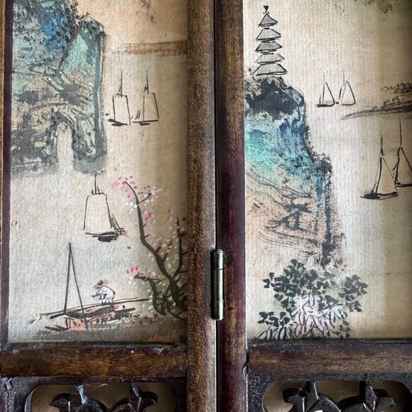 Asian Miniature Folding Screen Table Top Divider Screen Dollhouse Decor 4 Panel - Picture 15 of 16